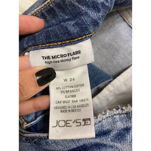 Joe’s Microflare High Rise Skinny Flare Ripped Distressed Jeans Size 24 Midge - Picture 7 of 10